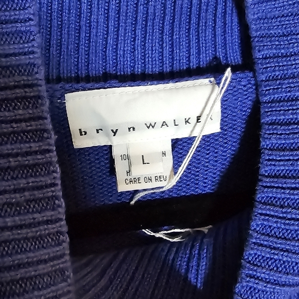 Bryn Walker Vintage 100% Cotton Blue Mock Neck Sweater Lagenlook Tunic, az L - Picture 5 of 7
